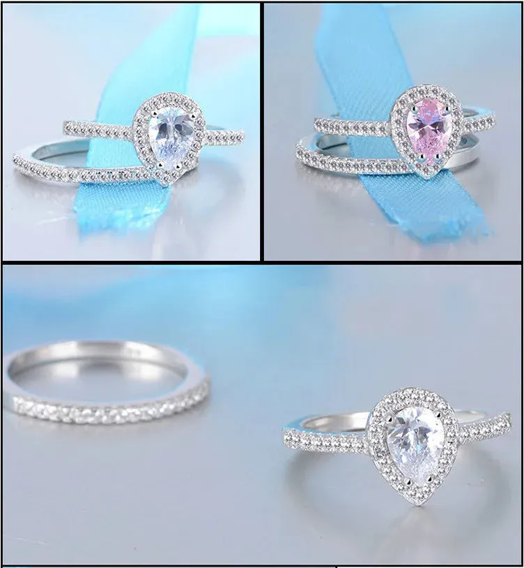 925 Sterling Silver New Women ring set Jewelry Teardrop Zircon CZ Diamant Engagement Wedding Ring set for women
