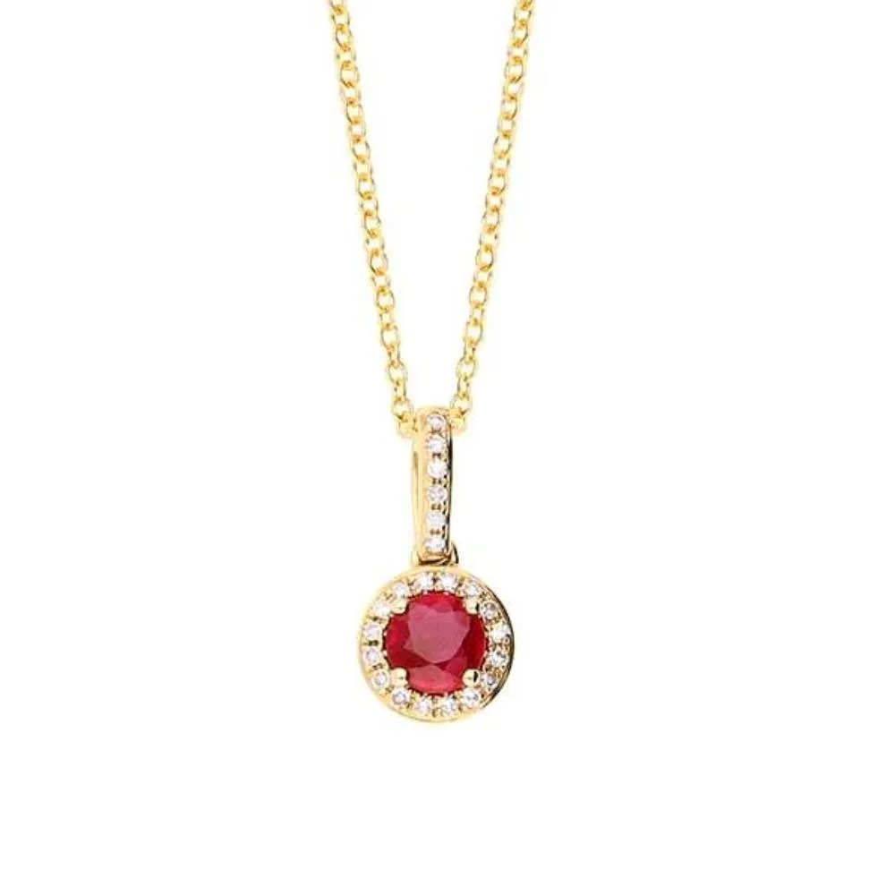 9ct gold ruby & diamond round drop necklace