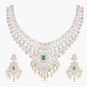 Aisha CZ Silver Necklace Set
