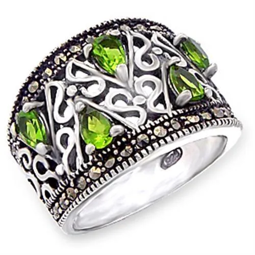 Alamode Antique Tone 925 Sterling Silver Ring with Synthetic Spinel in Peridot