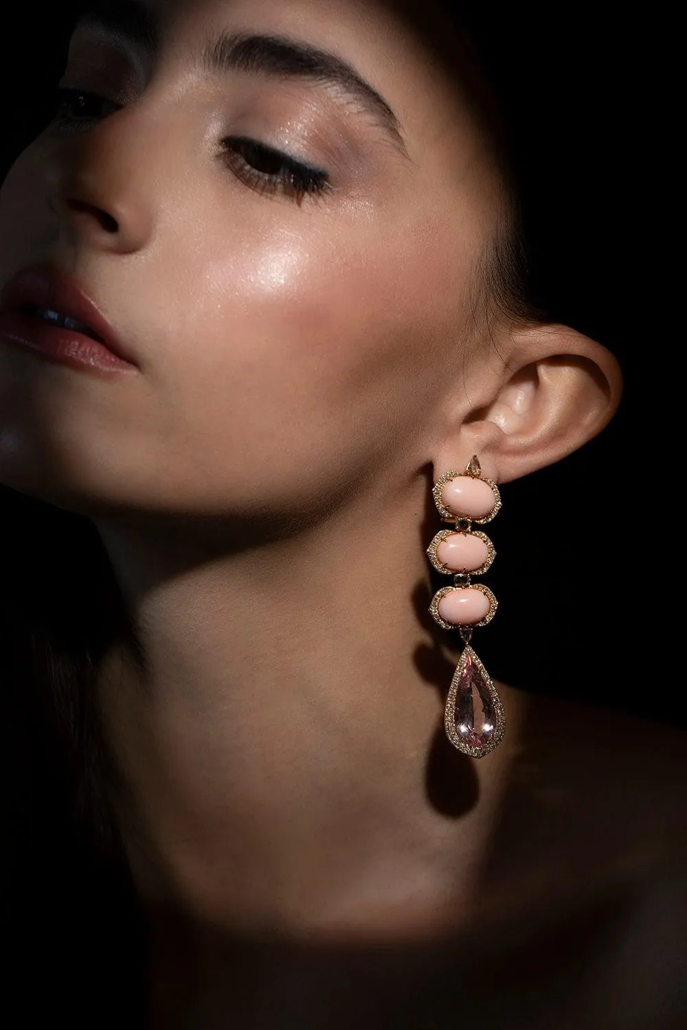Angel Skin Coral and Morganite Drop Earrings