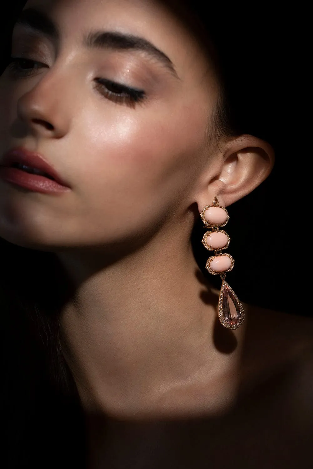 Angel Skin Coral and Morganite Drop Earrings