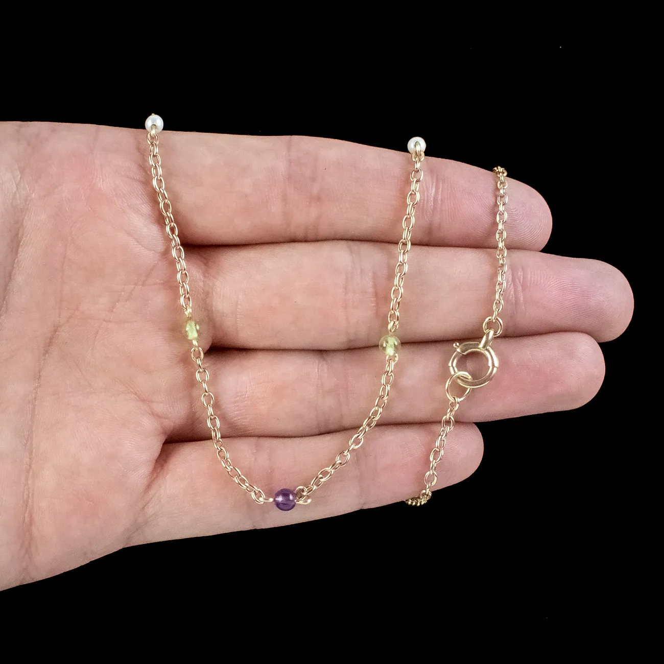 Antique Edwardian Suffragette Chain 15ct Gold Amethyst Peridot Pearl
