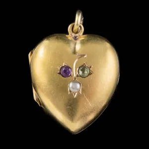 Antique Edwardian Suffragette Heart Locket 15Ct Gold Dated 1904