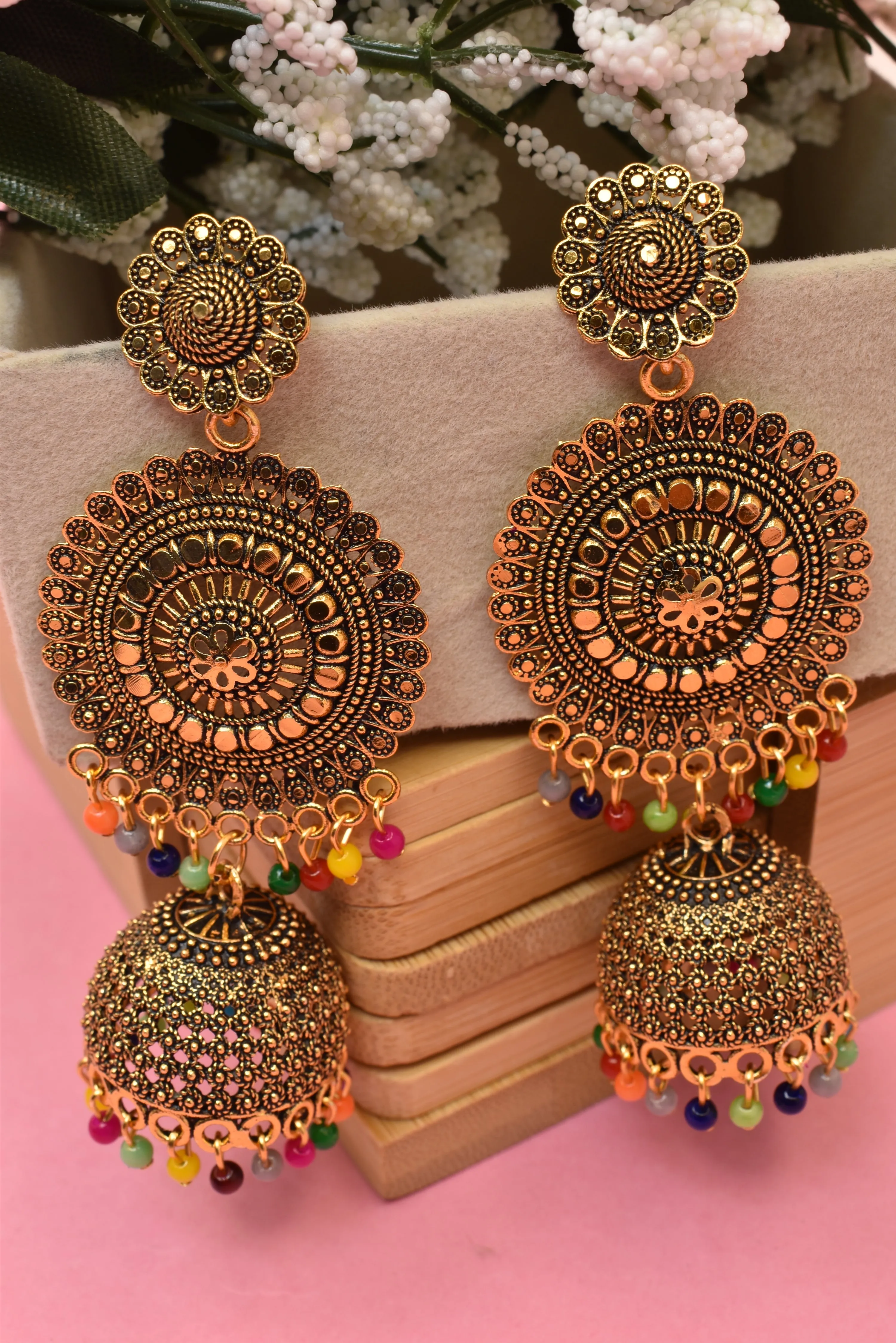 Antique Gold Bollywood Party Statement Earrings
