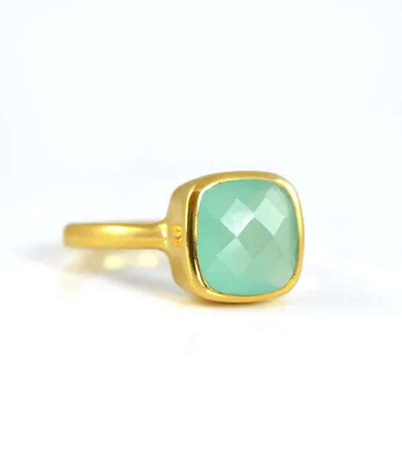 Aqua Chalcedony Cushion Ring: March Birthstone