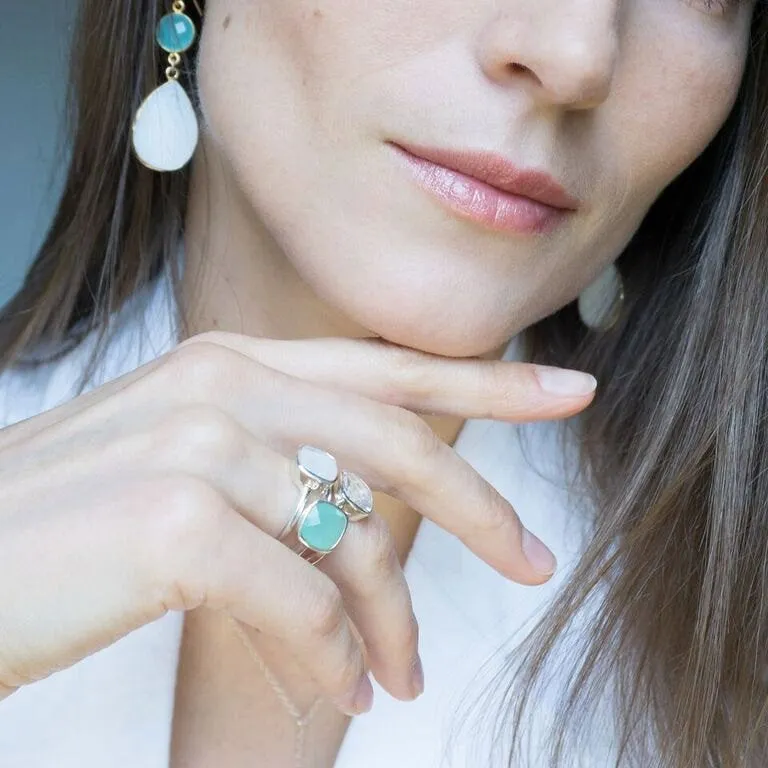 Aqua Chalcedony Cushion Ring: March Birthstone