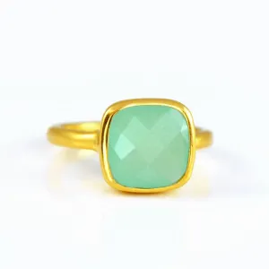 Aqua Chalcedony Cushion Ring: March Birthstone
