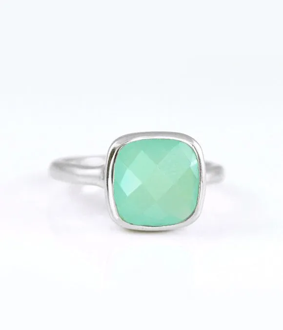 Aqua Chalcedony Cushion Ring: March Birthstone