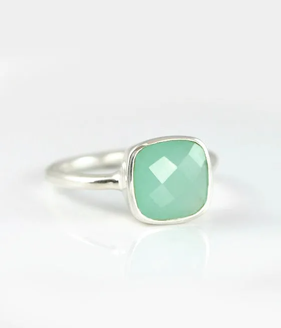 Aqua Chalcedony Cushion Ring: March Birthstone