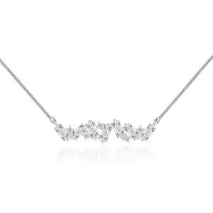ARA - Lab Diamond Emerald & Round Mix Cluster Statement Necklace 18k White Gold
