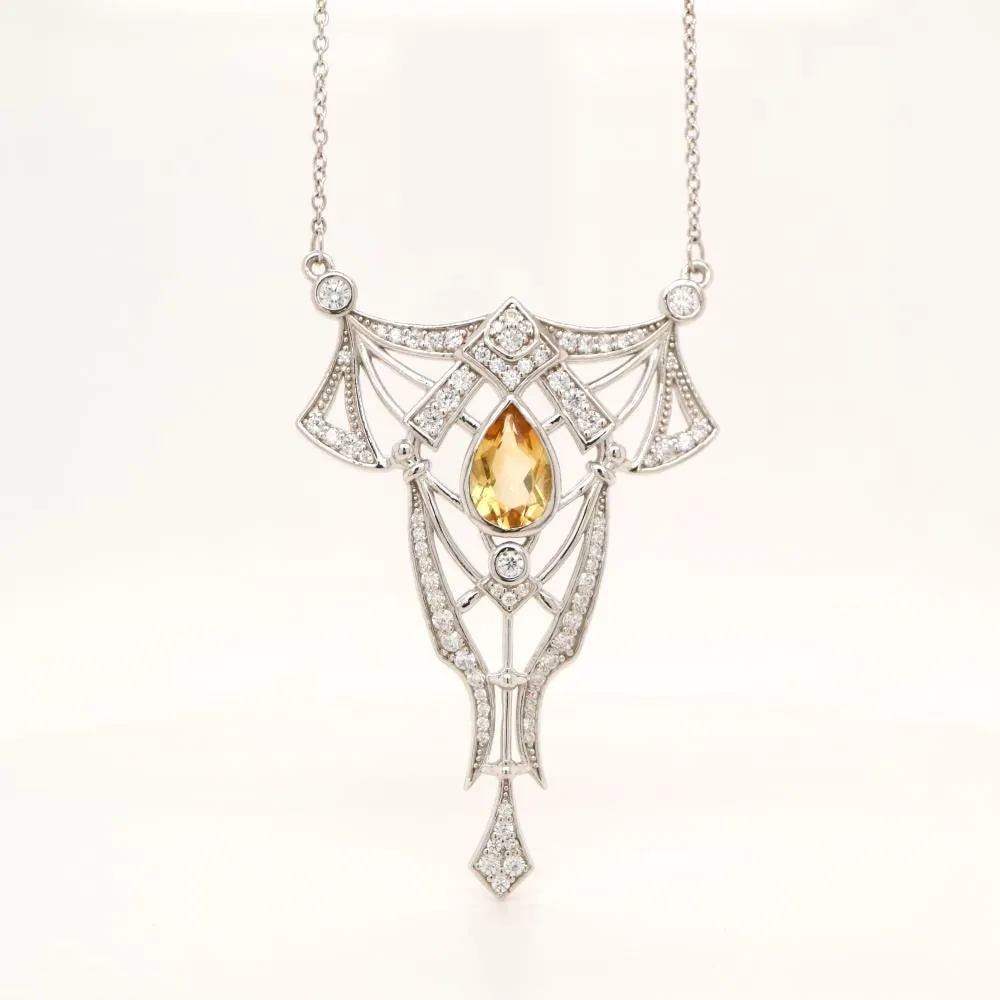 Art Deco style Necklace with Citrine and CZ