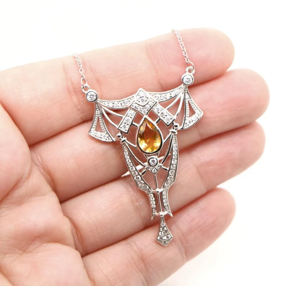 Art Deco style Necklace with Citrine and CZ