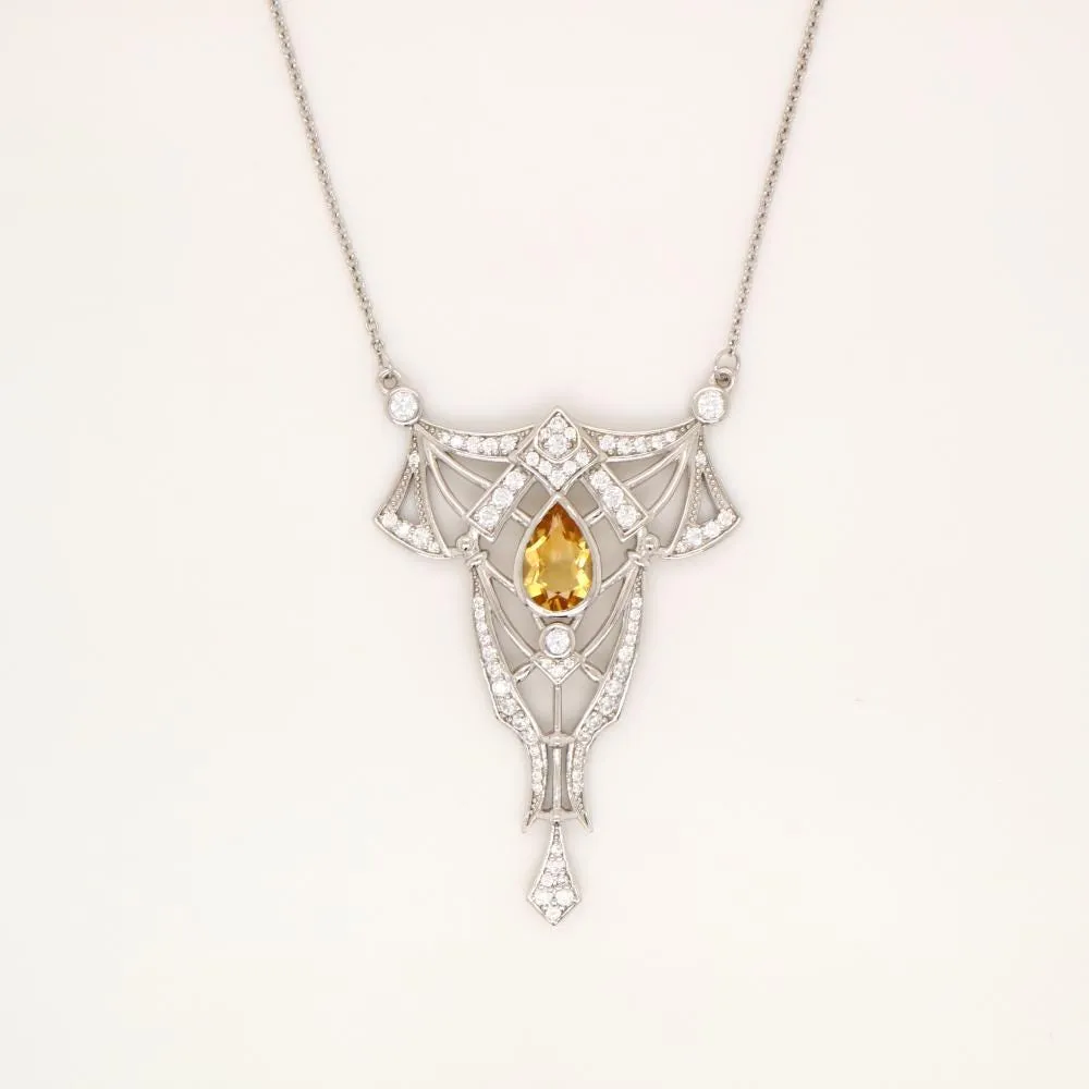 Art Deco style Necklace with Citrine and CZ