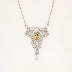 Art Deco style Necklace with Citrine and CZ