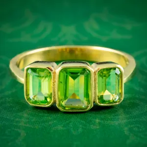 Art Deco Style Peridot Trilogy Ring 2.2ct Of Peridot