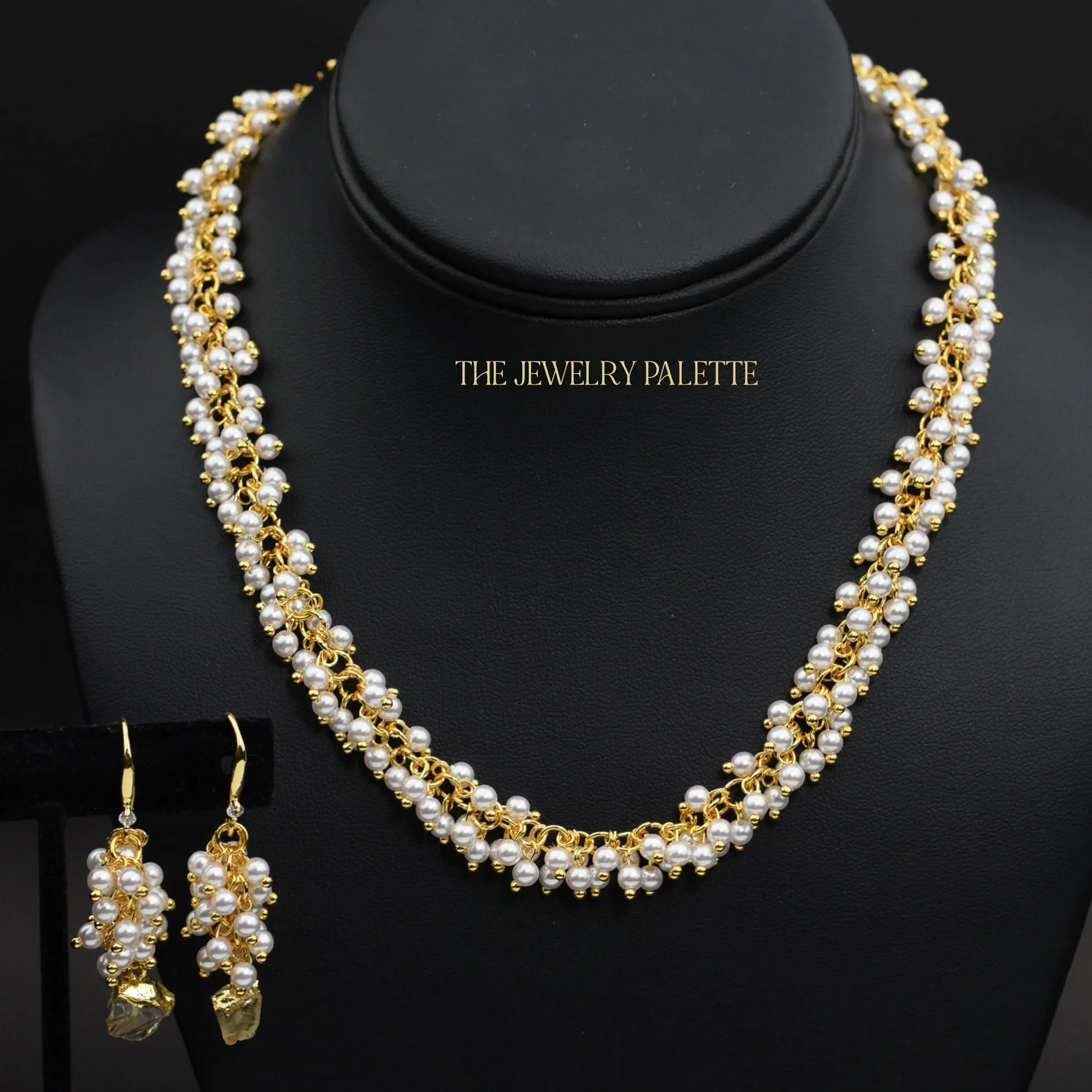 Asna white pearl cluster with gold edged citrine drop earrings