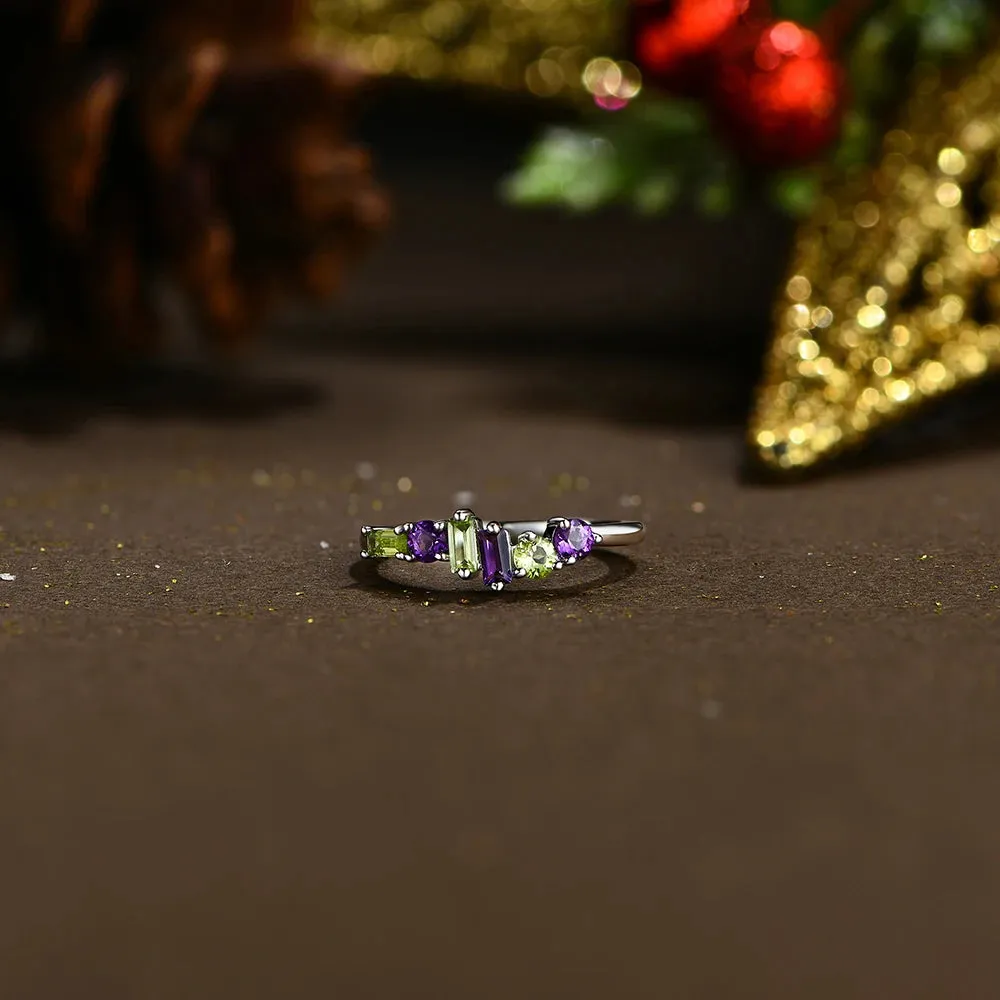 ATTAGEMS Classic Natural Amethyst Peridot Ring for Women Man Christmas Gift Fine Jewelry