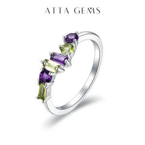 ATTAGEMS Classic Natural Amethyst Peridot Ring for Women Man Christmas Gift Fine Jewelry