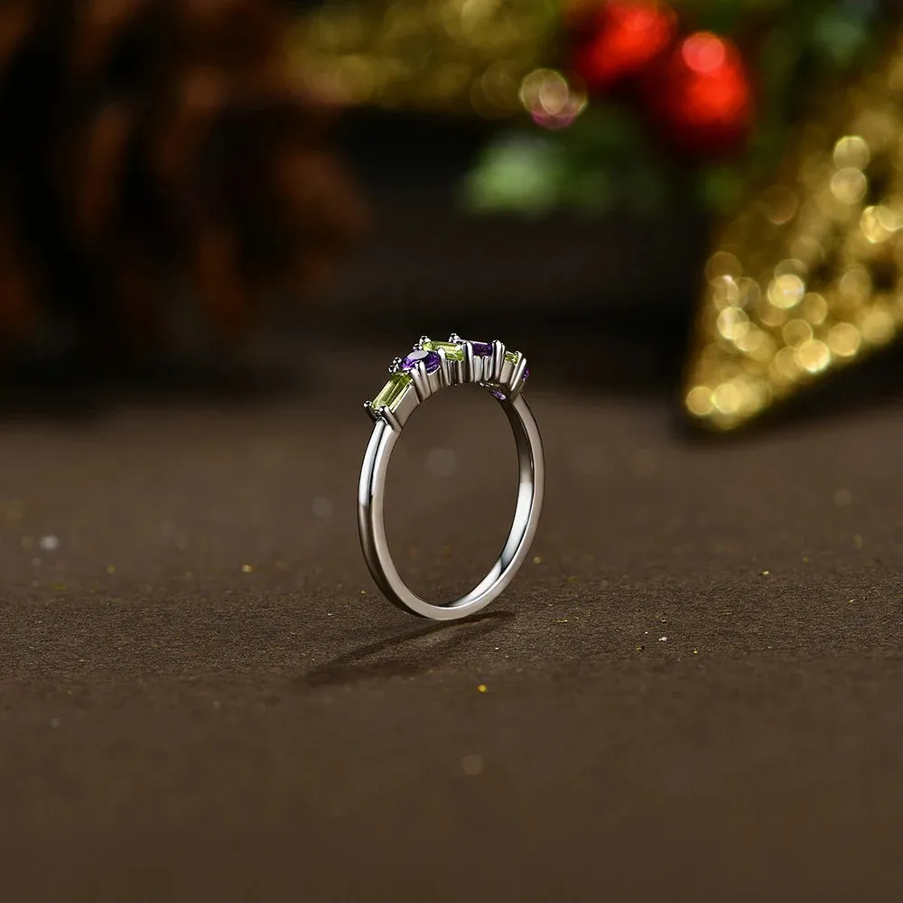 ATTAGEMS Classic Natural Amethyst Peridot Ring for Women Man Christmas Gift Fine Jewelry