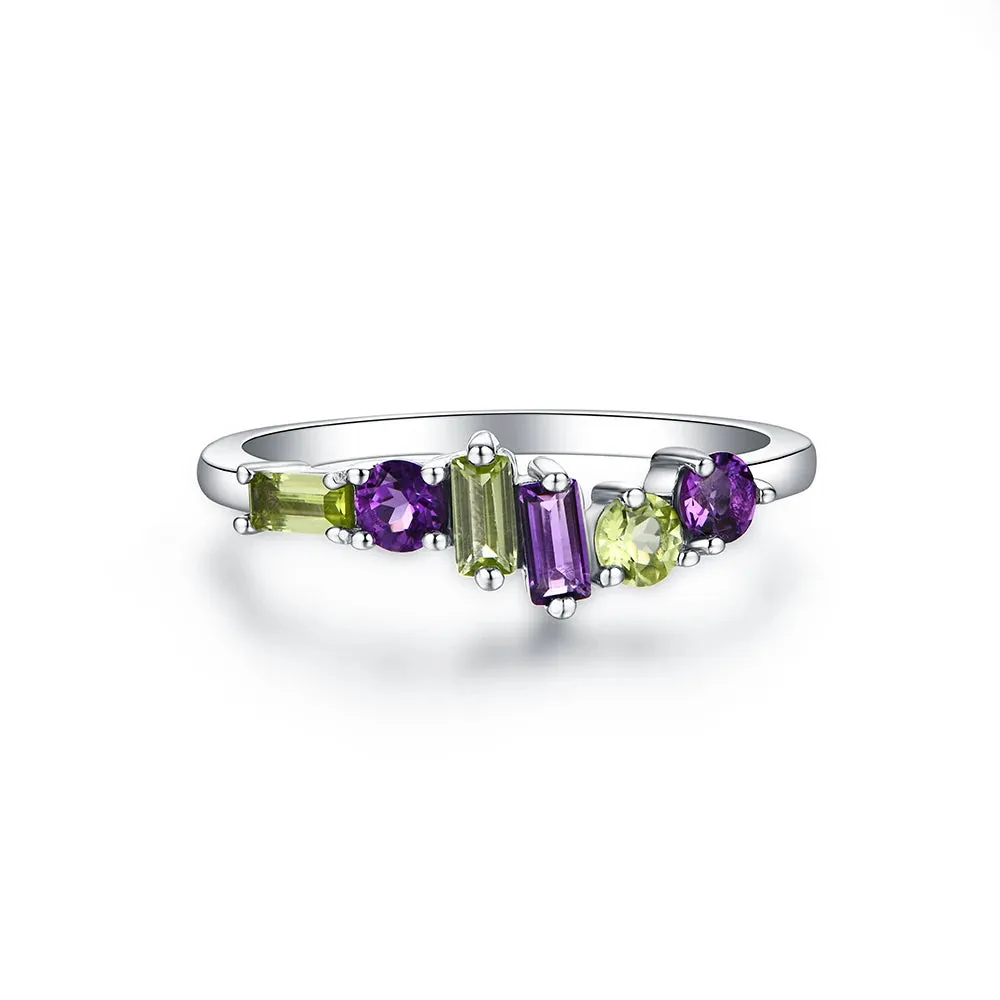 ATTAGEMS Classic Natural Amethyst Peridot Ring for Women Man Christmas Gift Fine Jewelry