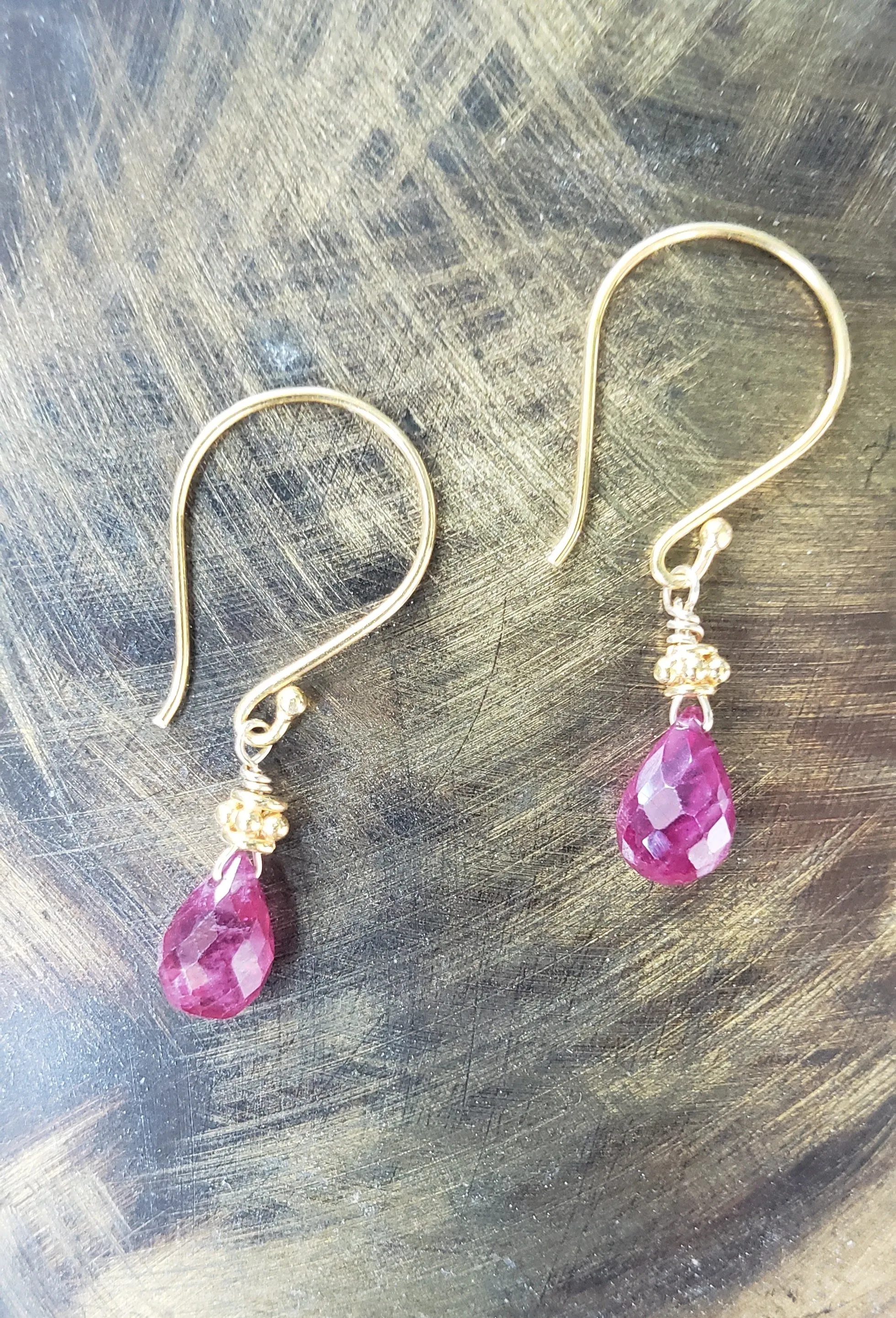 AVF Gold Faceted Pink Sapphire Drop Earrings (SI3761)