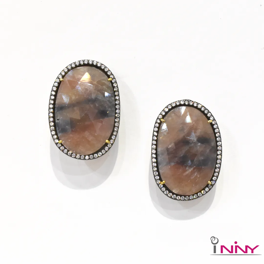 Big Raw Sapphire Stud Earrings