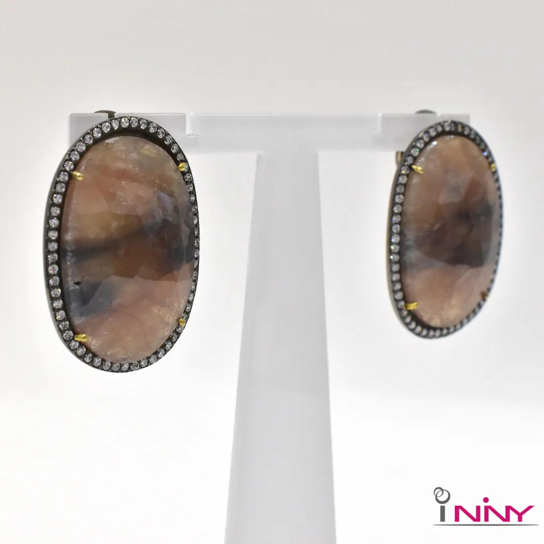 Big Raw Sapphire Stud Earrings