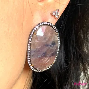 Big Raw Sapphire Stud Earrings