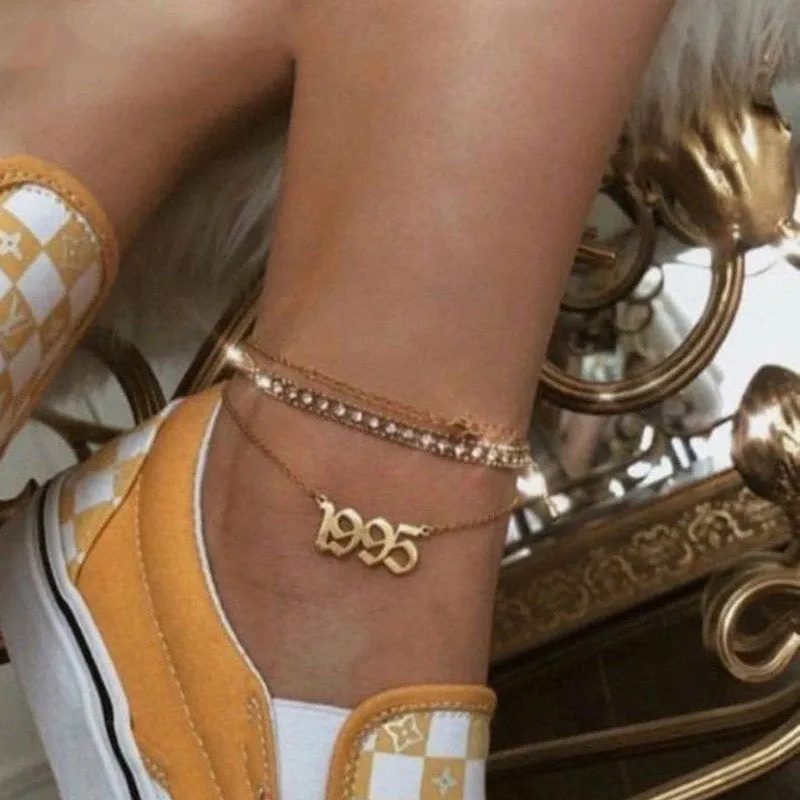 Birth Year Anklet - 1990 - 2020 - Custom Personalized Graduation Birthday Wedding Anniversary Gift - Free Shipping - US Canada UK Australia
