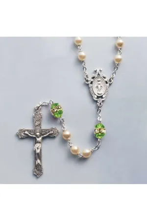 Birthstone Pearl and Rondelle Crystal Peridot (Aug) Rosary - HX41298/PD