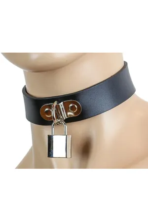 Black Leather Collar with D-Ring and Square Lock