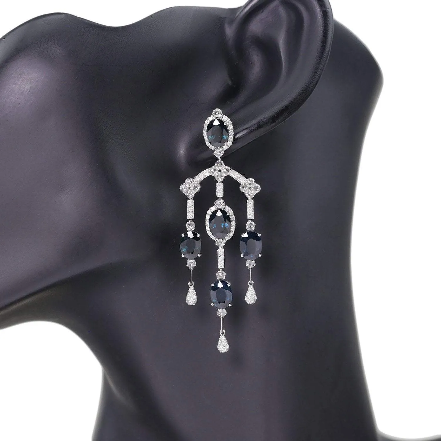 Blue Sapphire Chandelier Earrings with Diamonds 18K 17.40ctw