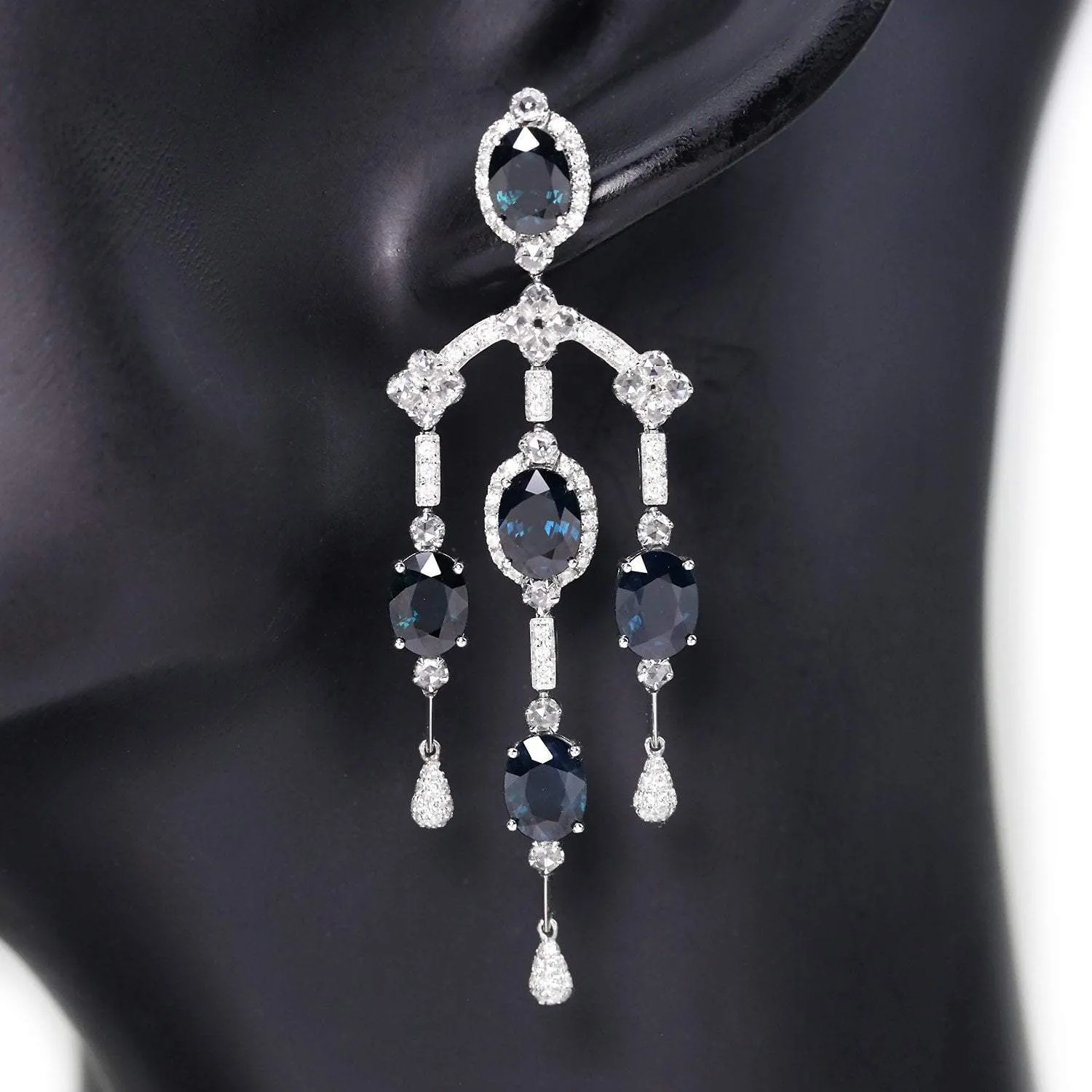 Blue Sapphire Chandelier Earrings with Diamonds 18K 17.40ctw