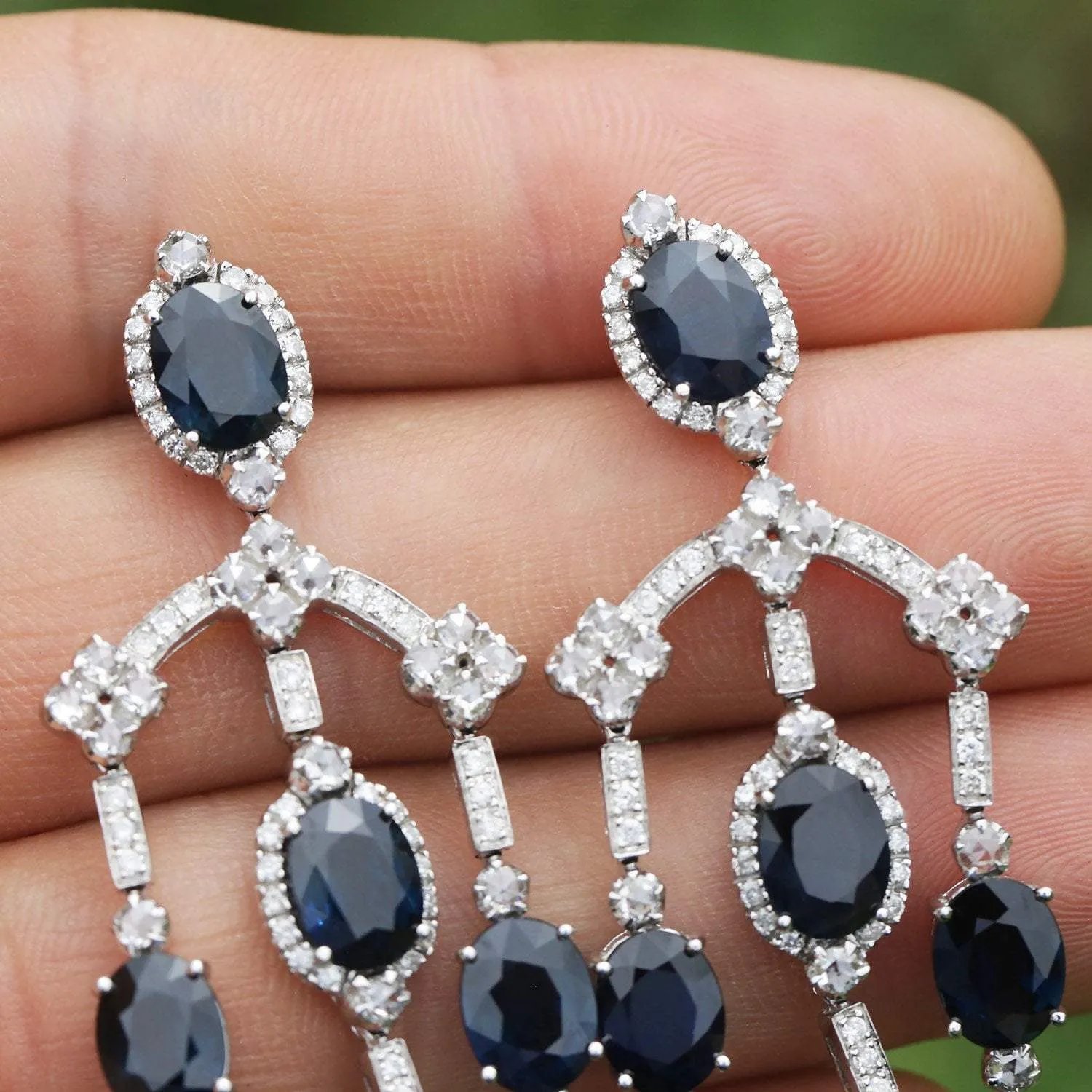 Blue Sapphire Chandelier Earrings with Diamonds 18K 17.40ctw