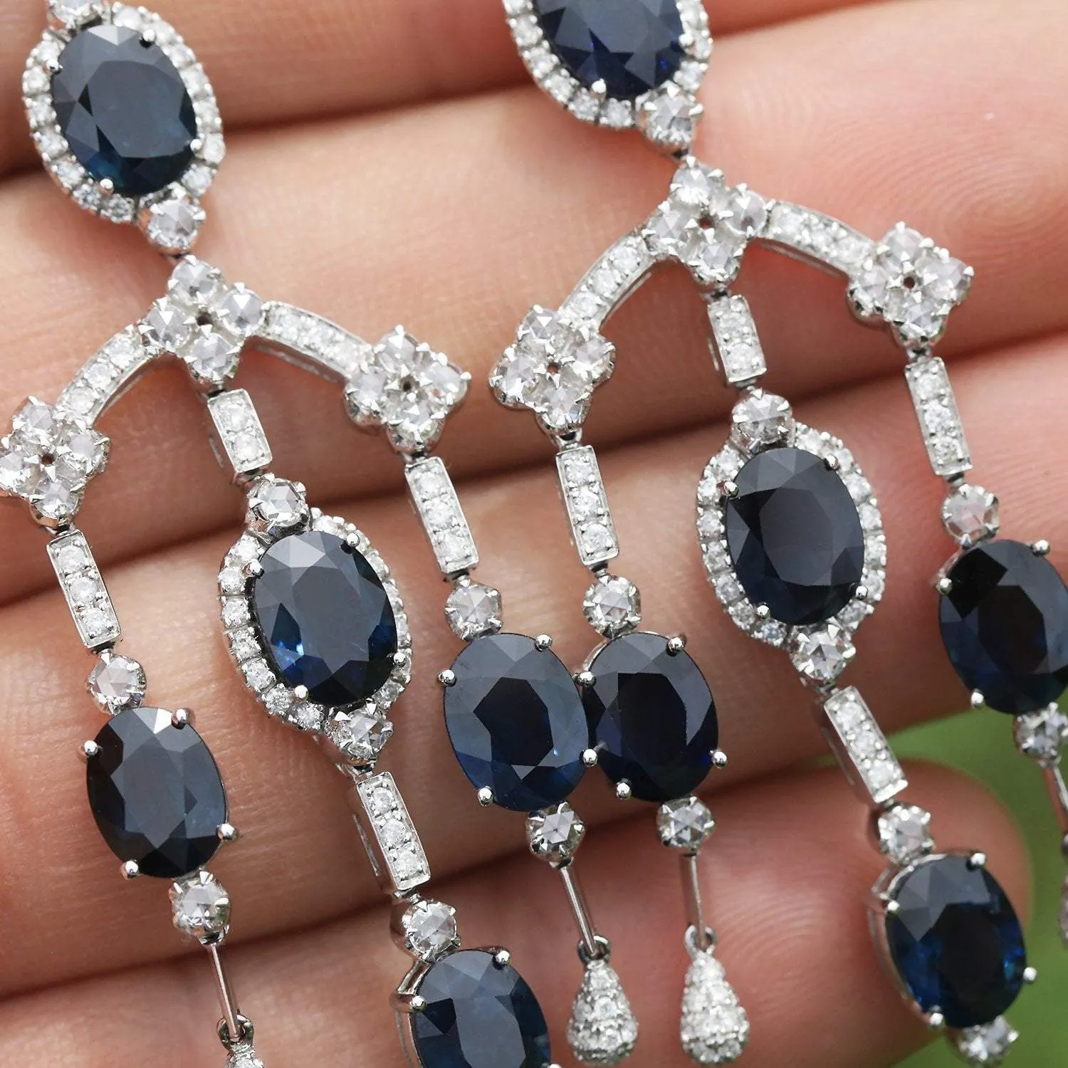Blue Sapphire Chandelier Earrings with Diamonds 18K 17.40ctw