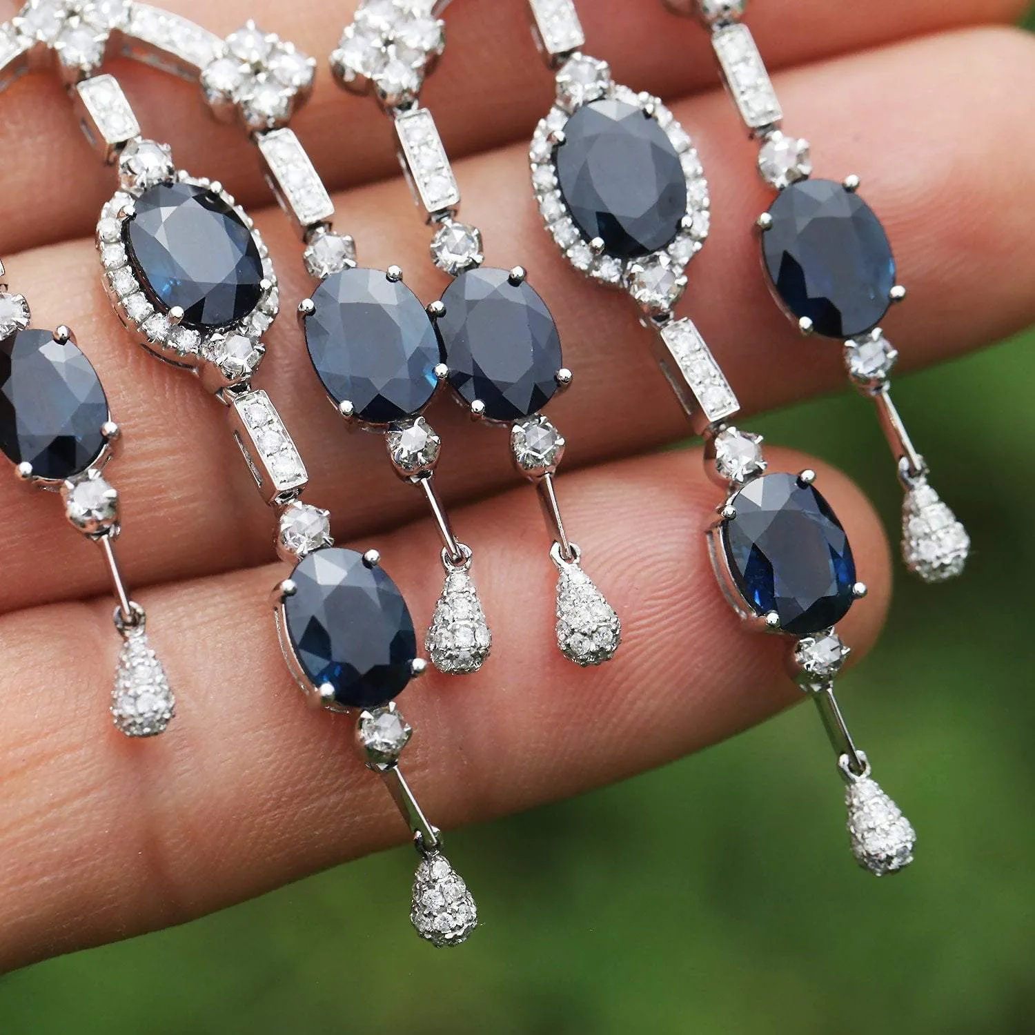 Blue Sapphire Chandelier Earrings with Diamonds 18K 17.40ctw