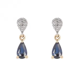 Blue Sapphire Diamond Droplet Yellow Gold Earrings GE2420L