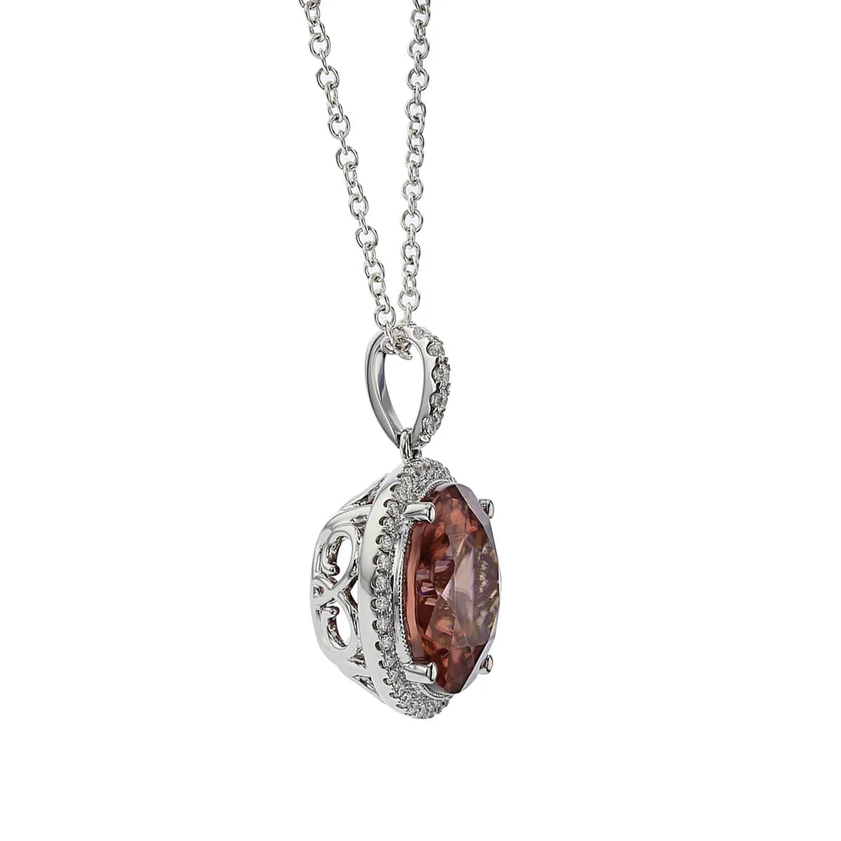 Blush Zircon 14k White Gold Pendant with Diamond Halo