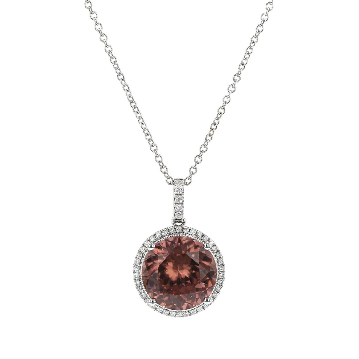 Blush Zircon 14k White Gold Pendant with Diamond Halo