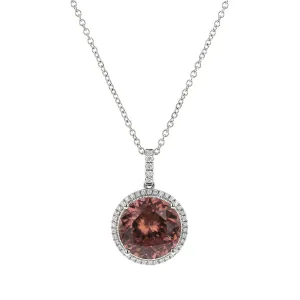 Blush Zircon 14k White Gold Pendant with Diamond Halo