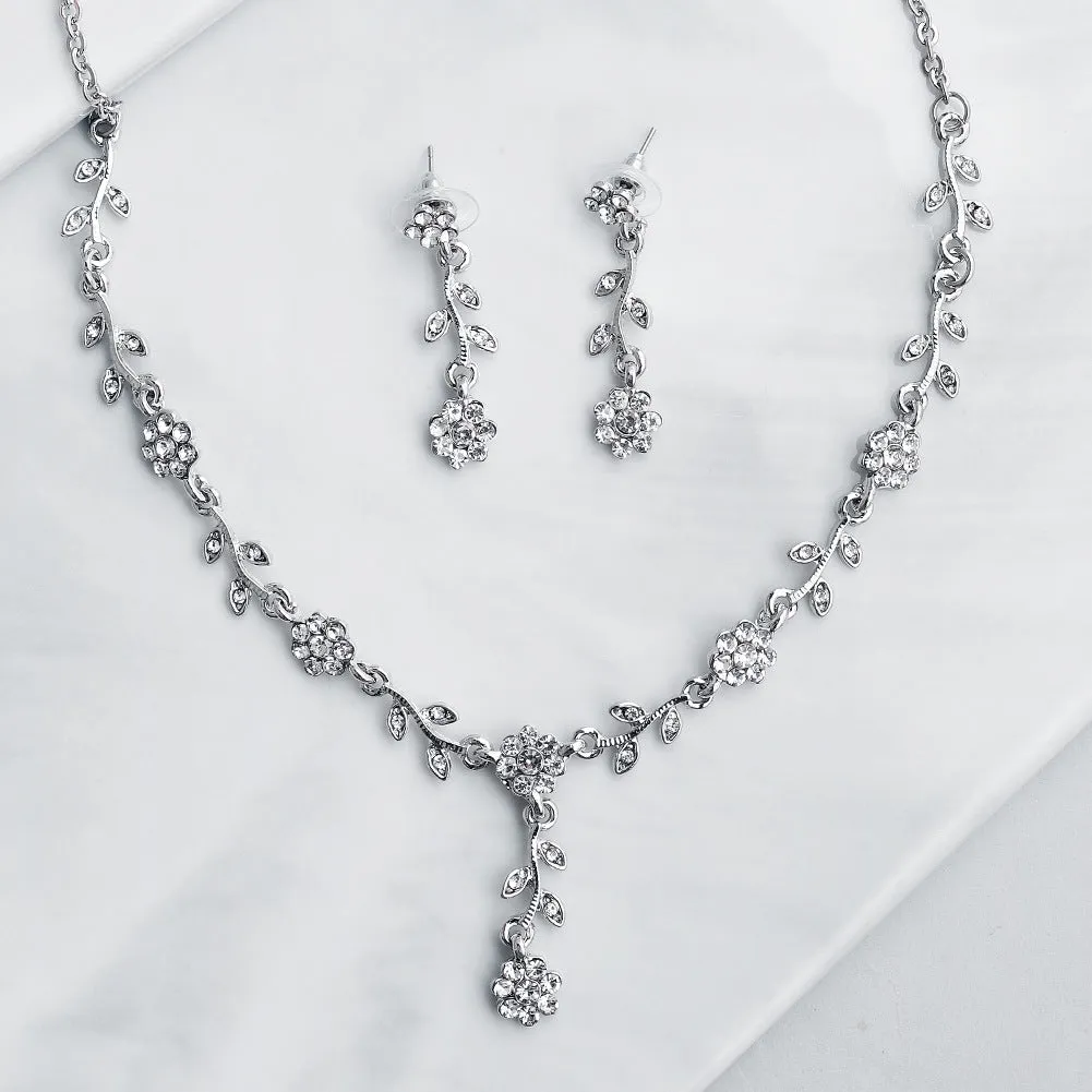 Bridal alloy sunflower necklace small fragrance two-piece jewelry non-fading rhinestone necklace earrings set
