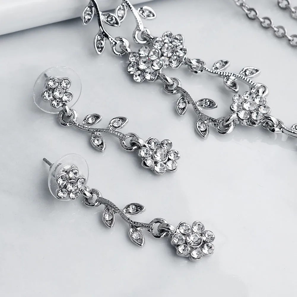 Bridal alloy sunflower necklace small fragrance two-piece jewelry non-fading rhinestone necklace earrings set
