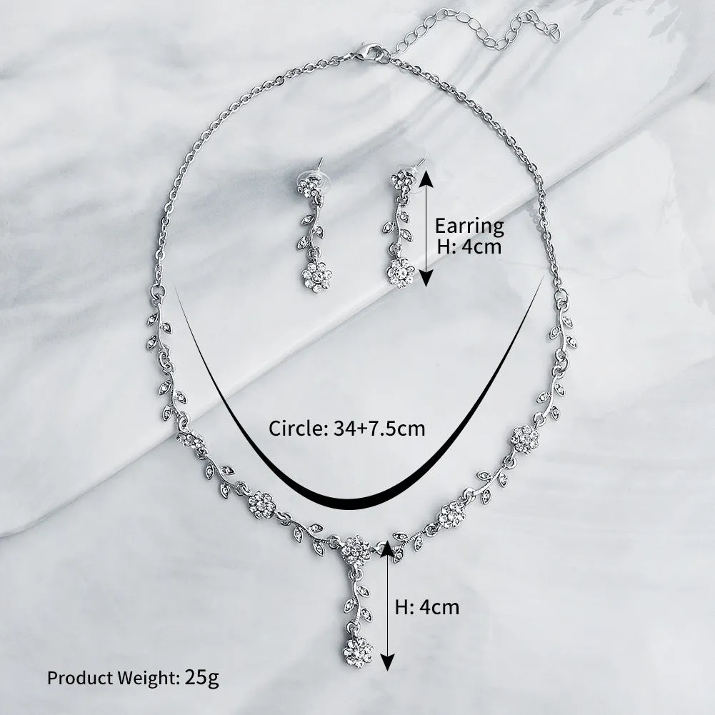 Bridal alloy sunflower necklace small fragrance two-piece jewelry non-fading rhinestone necklace earrings set