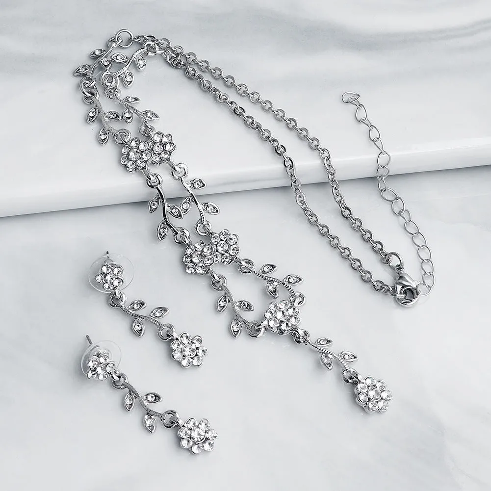 Bridal alloy sunflower necklace small fragrance two-piece jewelry non-fading rhinestone necklace earrings set