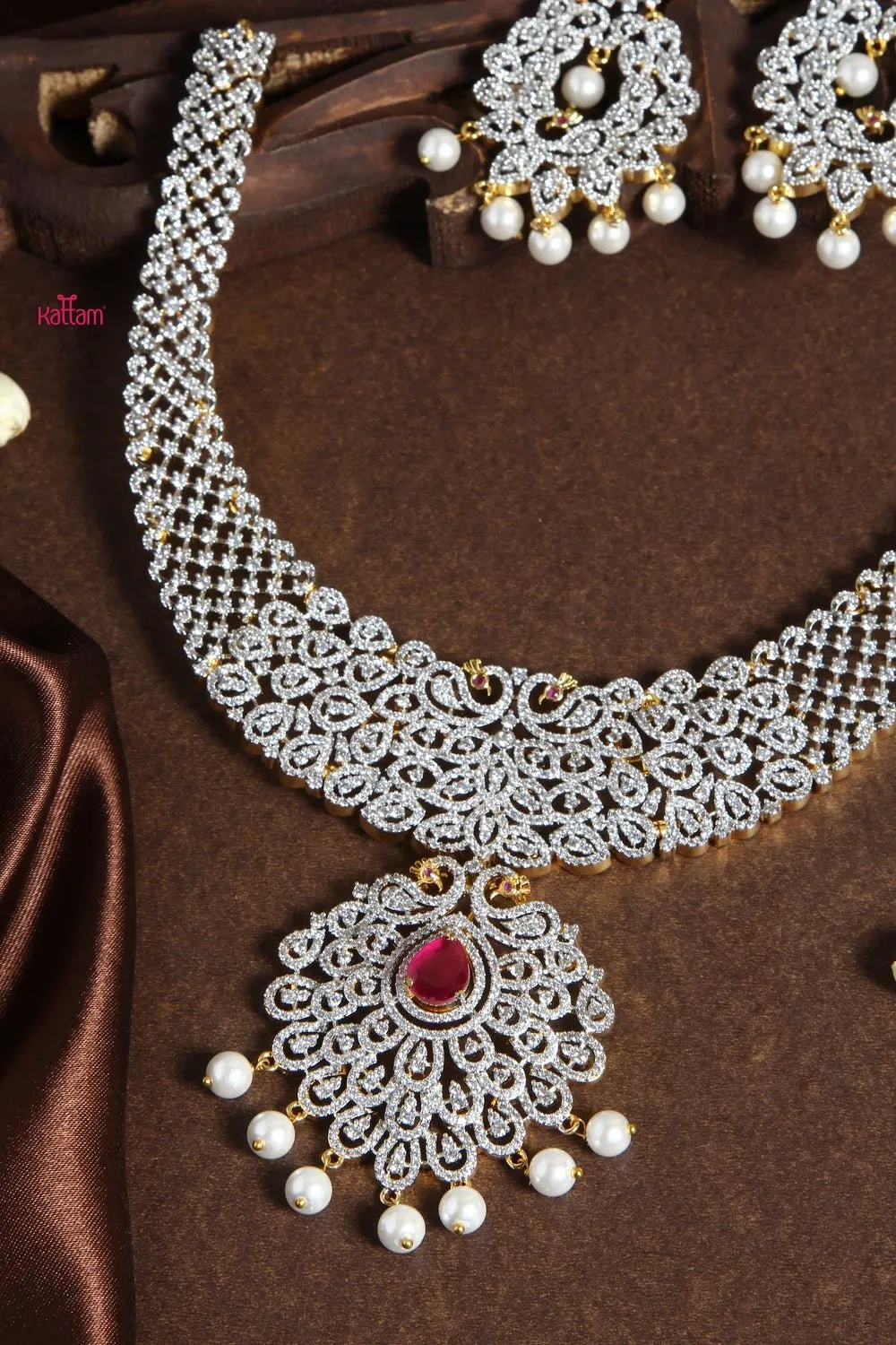 Bridal American Diamond Necklace Ruby