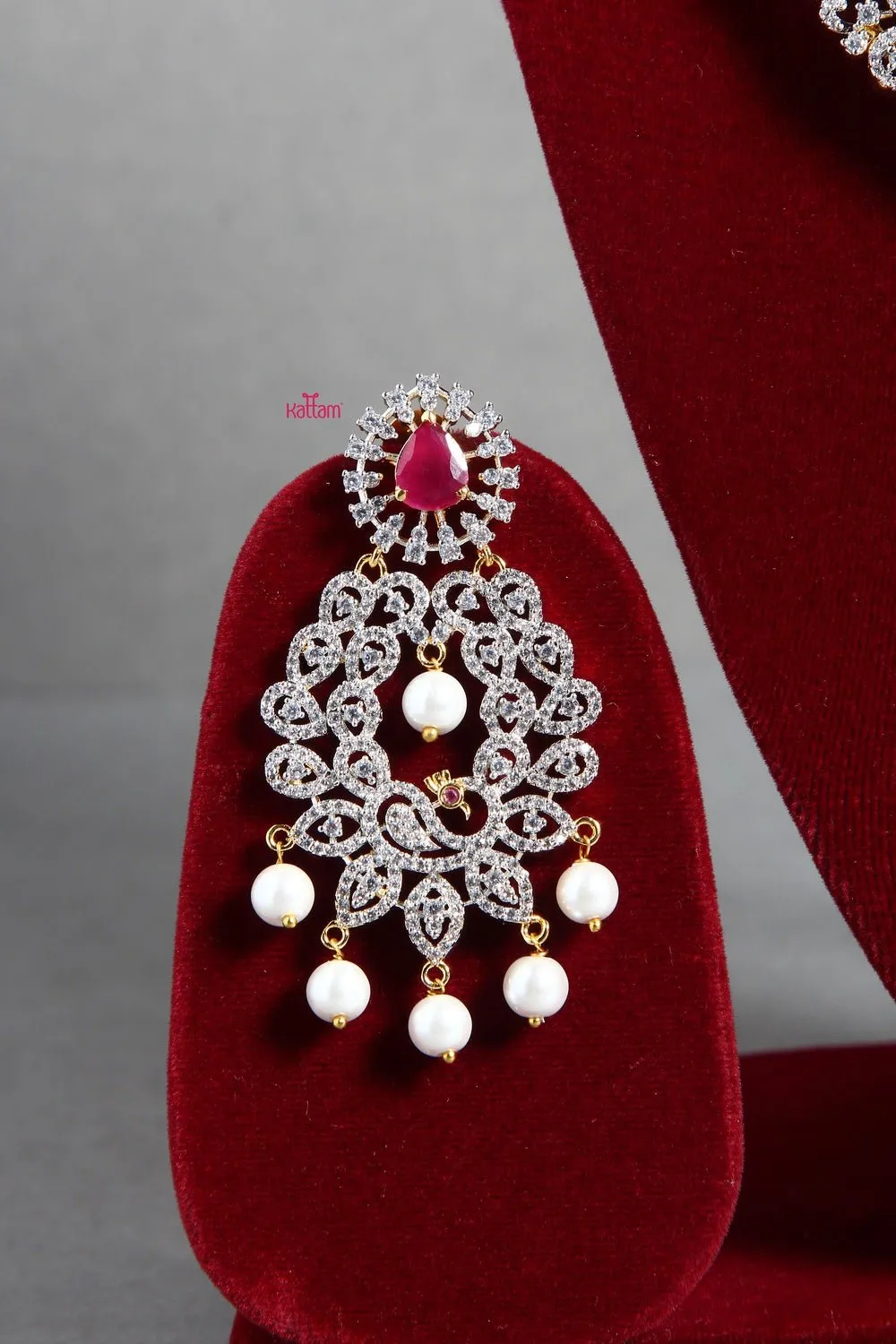 Bridal American Diamond Necklace Ruby