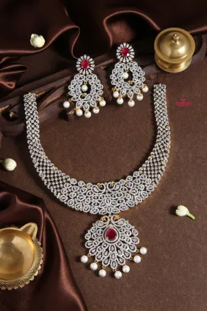 Bridal American Diamond Necklace Ruby