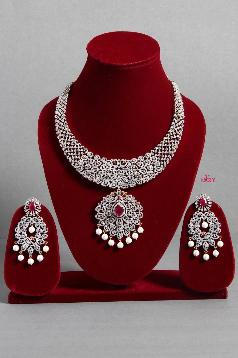 Bridal American Diamond Necklace Ruby