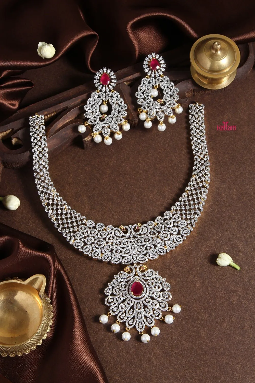 Bridal American Diamond Necklace Ruby